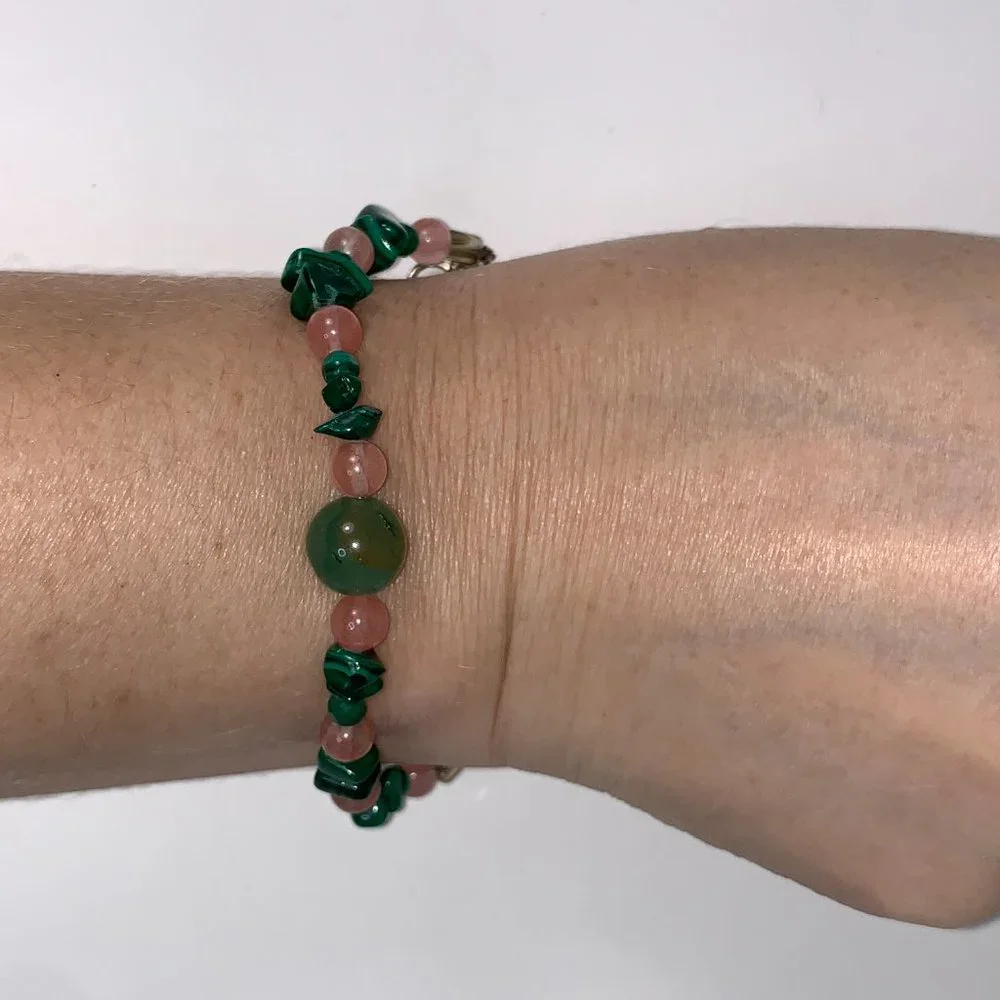 6 1/4 Malachite and Cherry Quartz Bracelet